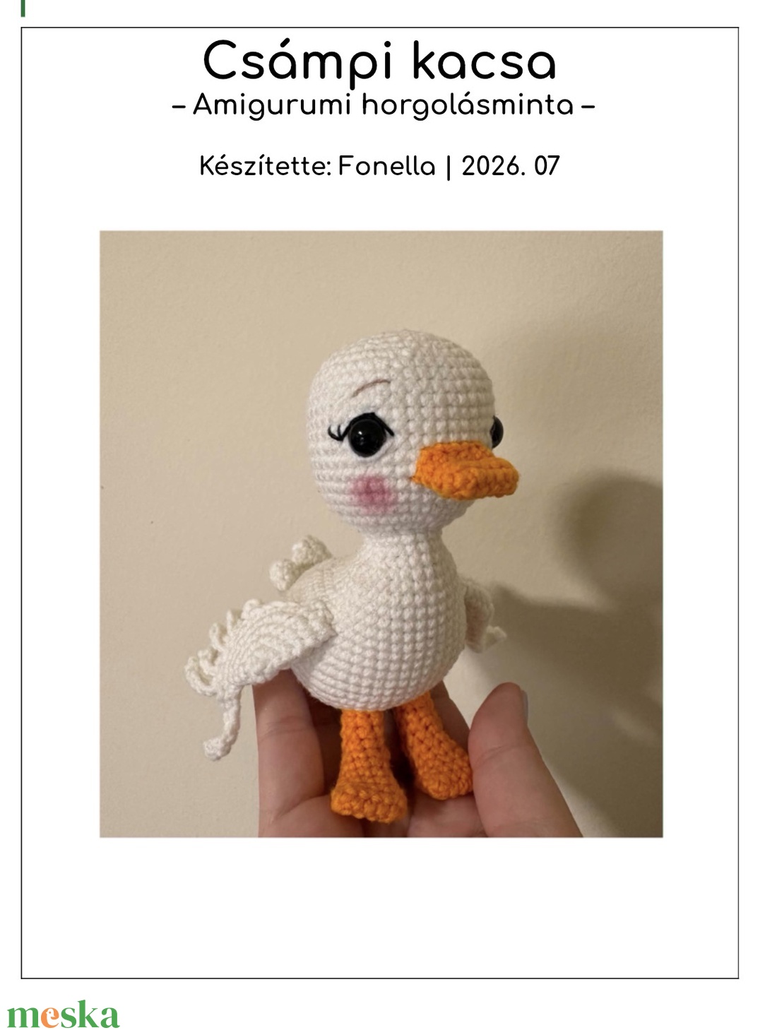 Csámpi a kacsa- amigurumi horgolásminta - diy (csináld magad) - szabásminta, útmutató - horgolási minta - Meska.hu