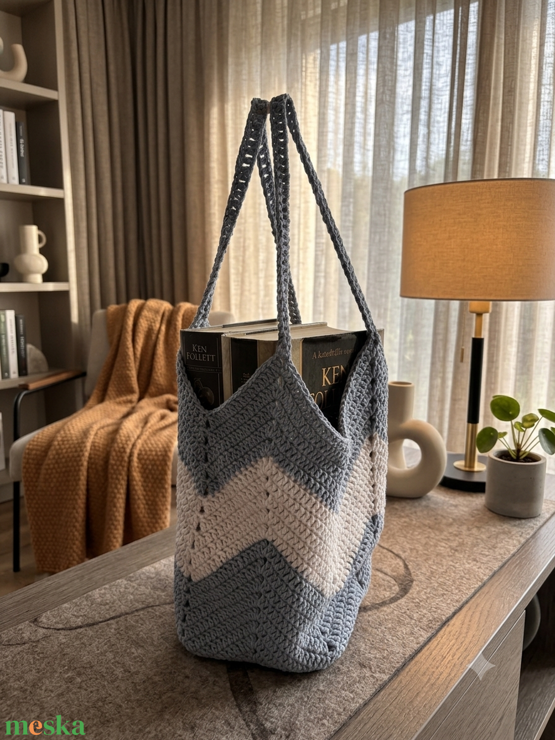 Horgolt zig-zag táska/szatyor - táska & tok - bevásárlás & shopper táska - shopper, textiltáska, szatyor - Meska.hu