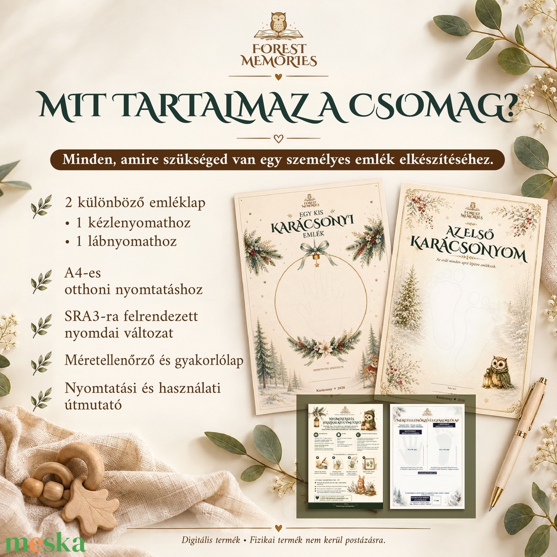 Karácsonyi kézlenyomat és lábnyomat � 2 nyomtatható emléklap babáknak � Digitális PDF - baba - mama - babaemlékek - baba emlékőrző - Meska.hu