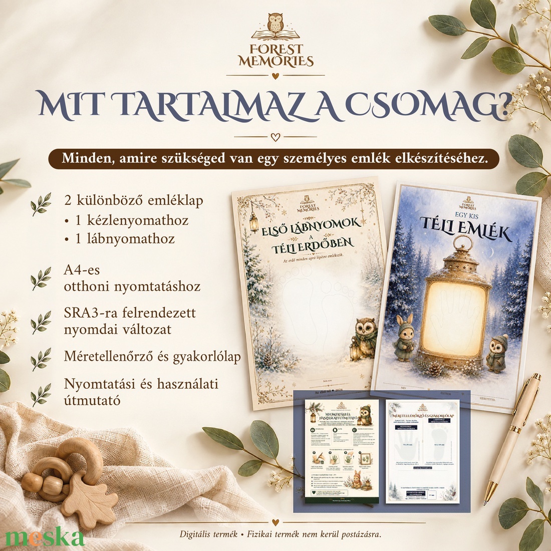 Téli kézlenyomat és lábnyomat � 2 nyomtatható emléklap babáknak � Digitális PDF - baba - mama - babaemlékek - baba emlékőrző - Meska.hu