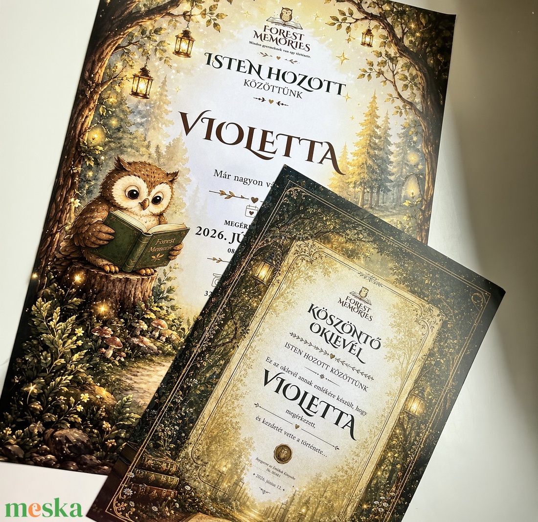 Személyre szabott születési poszter és köszöntő oklevél � Erdei babaköszöntő � Digitális PDF - baba - mama - babaszoba dekoráció - babaposzter - Meska.hu