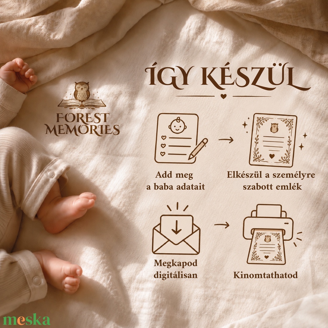 Személyre szabott születési poszter és köszöntő oklevél � Erdei babaköszöntő � Digitális PDF - baba - mama - babaszoba dekoráció - babaposzter - Meska.hu