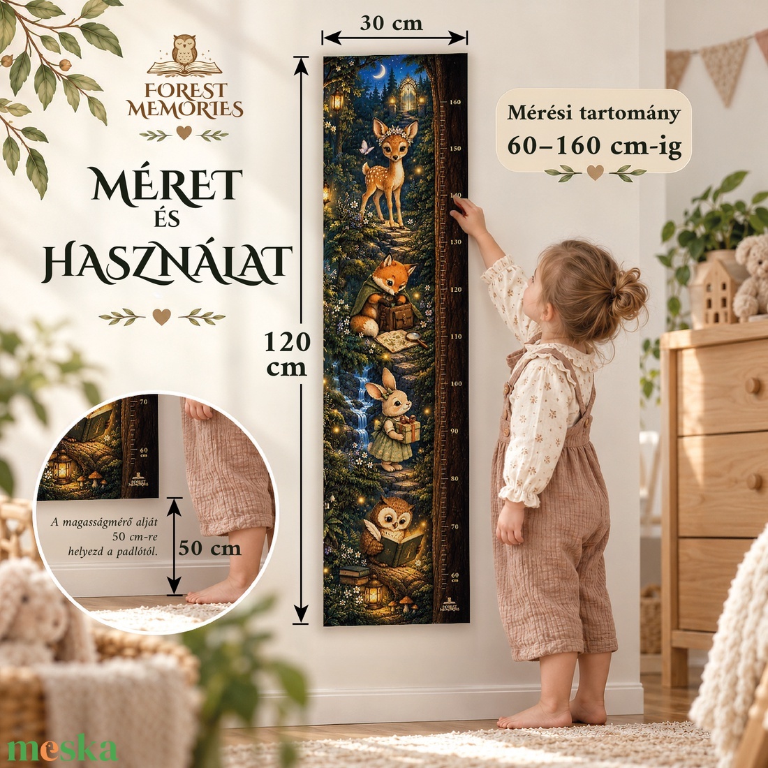 Erdei magasságmérő gyerekeknek � 2 mintával � Nyomtatható PDF, 30 � 120 cm - baba - mama - babaszoba dekoráció - magasságmérő - Meska.hu