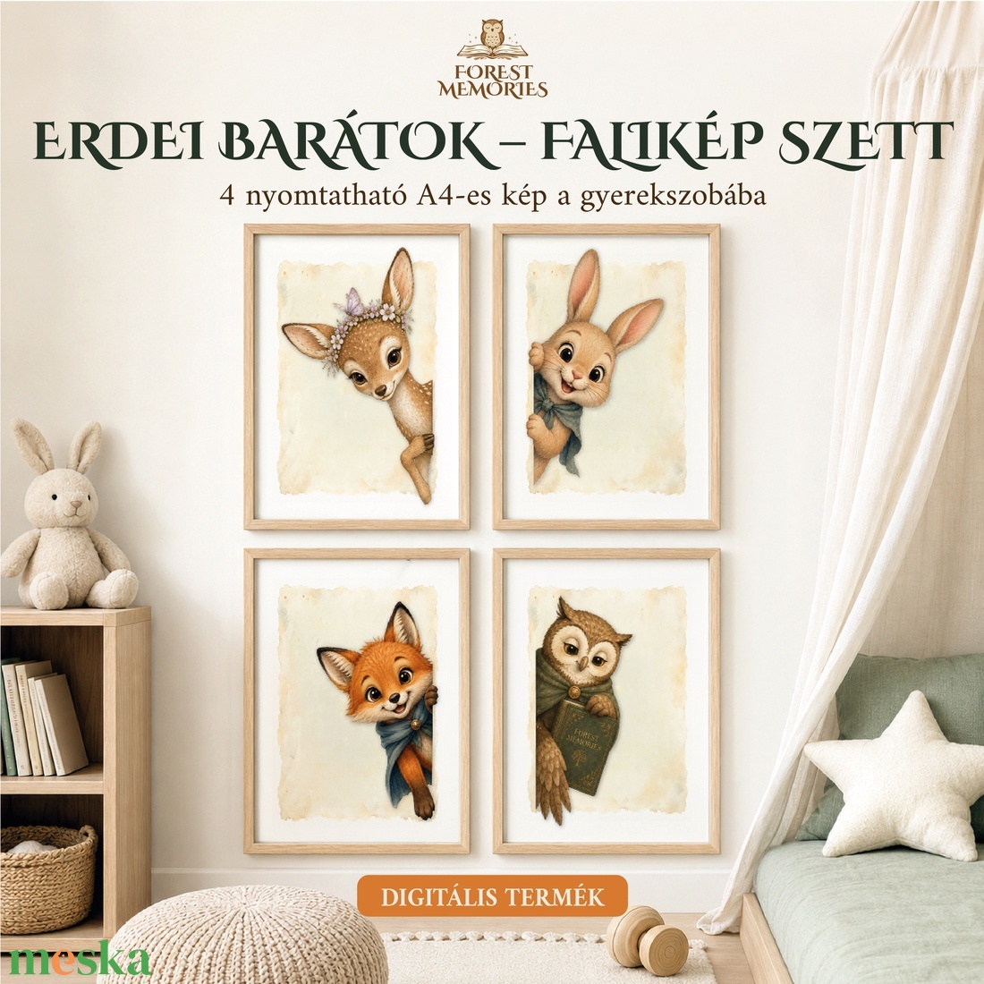 Erdei barátok � A4-es nyomtatható falkép szett gyerekszobába - baba - mama - babaszoba dekoráció - babaszoba kép - Meska.hu