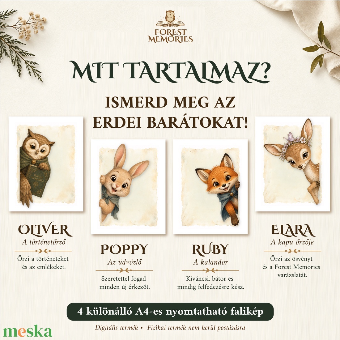 Erdei barátok � A4-es nyomtatható falkép szett gyerekszobába - baba - mama - babaszoba dekoráció - babaszoba kép - Meska.hu