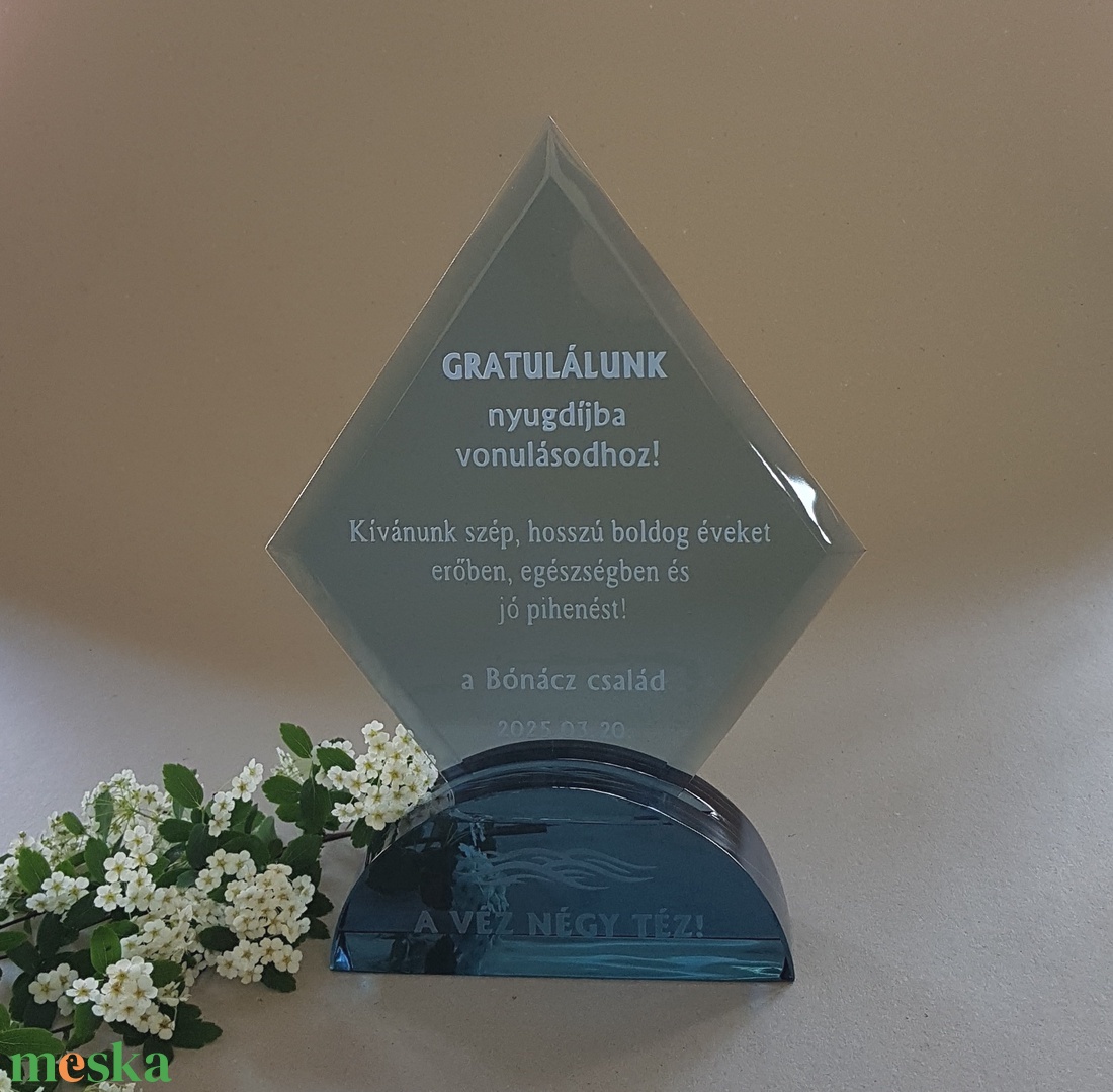 Búcsúajándék nyugdíjba vonulásra - üveg plakett, üvegplakett, emlék plakett, üvegszobor - otthon & életmód - dekoráció - asztal és polc dekoráció - díszüveg - Meska.hu