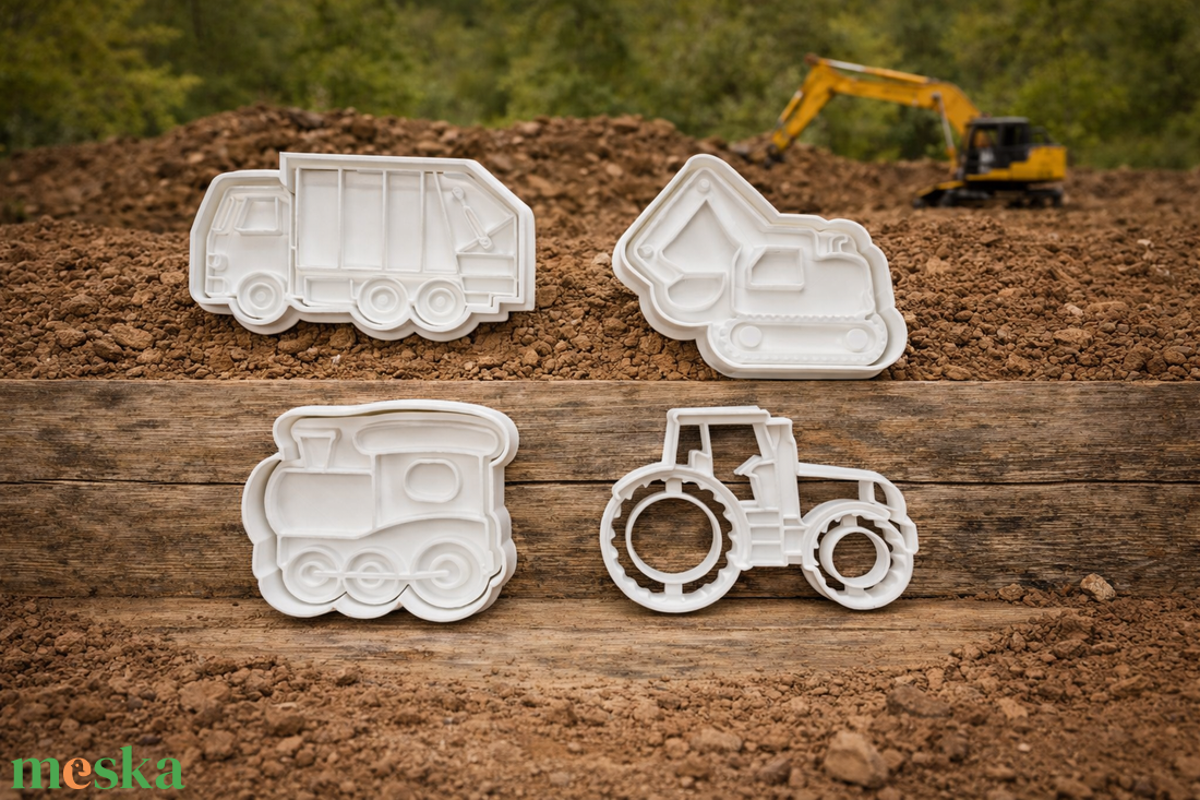 Járművek (markoló, traktor, kukásautó, vonat) sütikiszúró szett - otthon & életmód - konyhafelszerelés, tálalás - sütés, főzés - sütikiszúró - Meska.hu