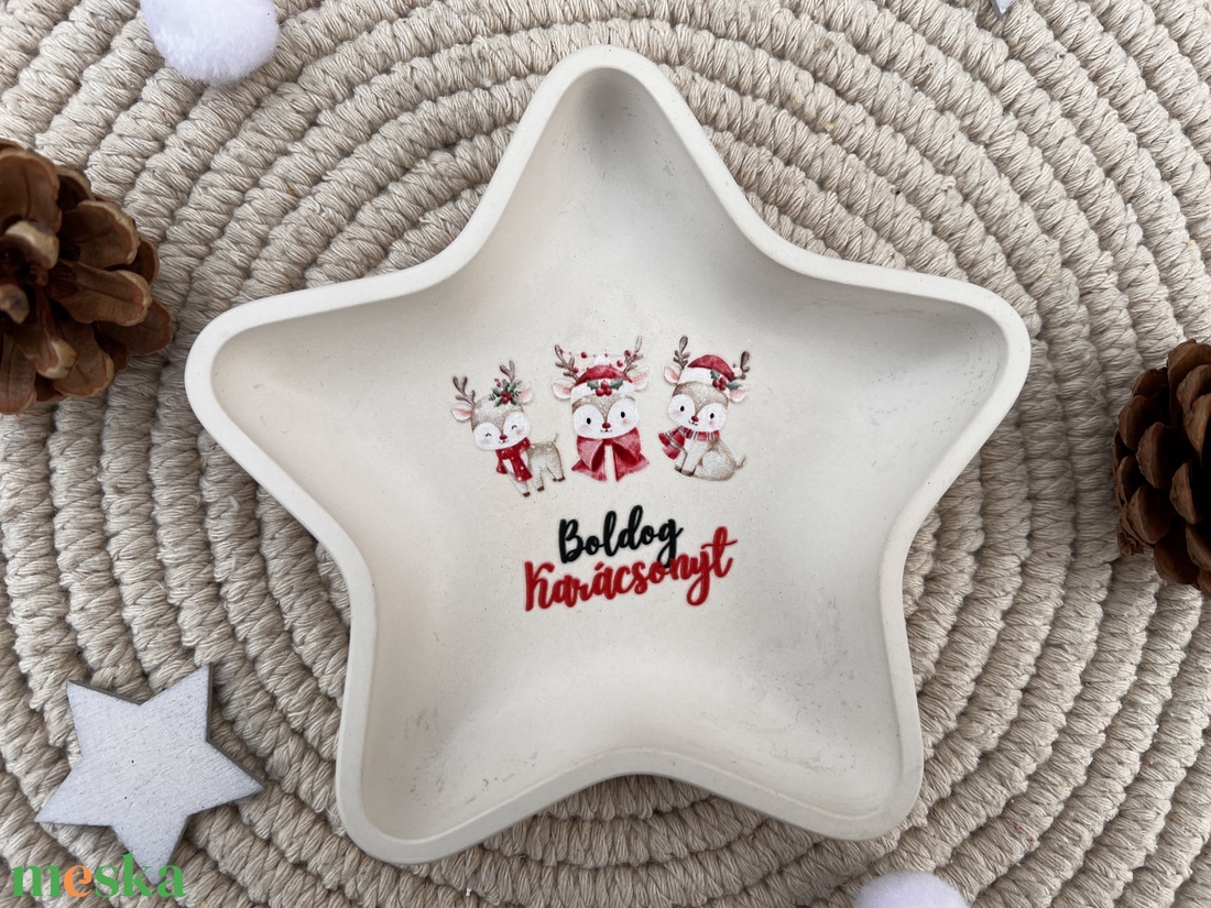 Csillag alakú rénszarvasos tálka - otthon & életmód - dekoráció - asztal és polc dekoráció - dekorációs tál, tartó - Meska.hu