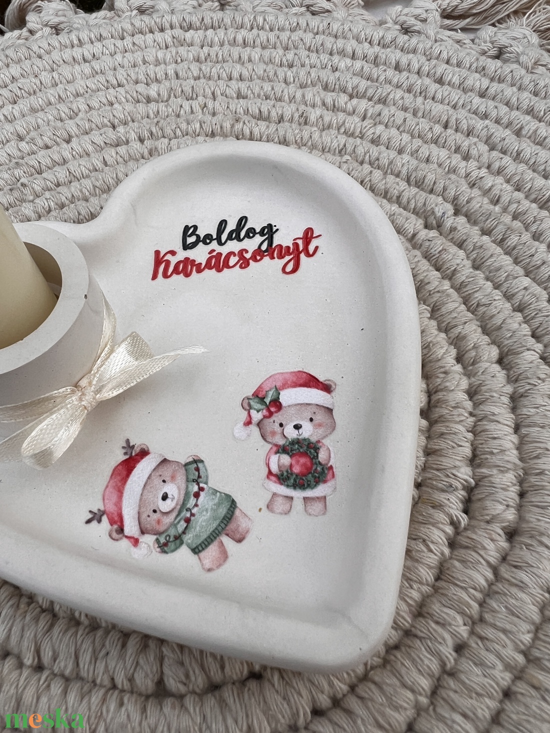 Szív alakú karácsonyi gyertyatartó tálka - otthon & életmód - gyertya, illat, aroma - gyertyatartó - Meska.hu