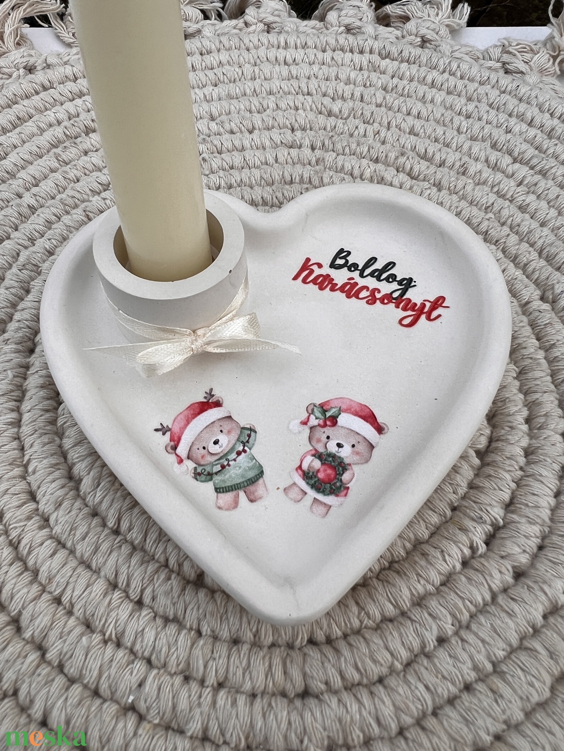 Szív alakú karácsonyi gyertyatartó tálka - otthon & életmód - gyertya, illat, aroma - gyertyatartó - Meska.hu