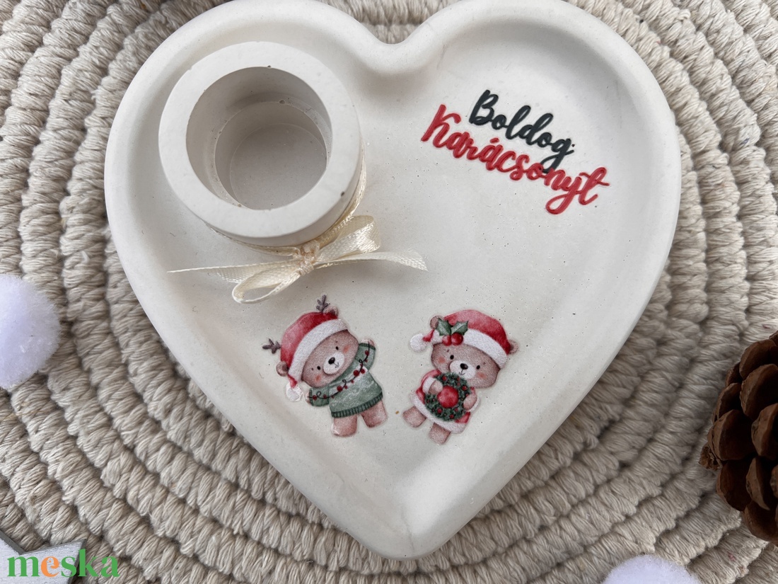 Szív alakú karácsonyi gyertyatartó tálka - otthon & életmód - gyertya, illat, aroma - gyertyatartó - Meska.hu
