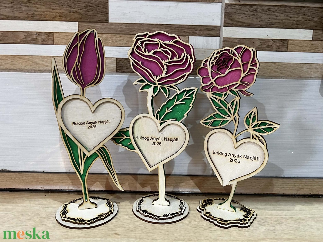 Személyre szabható gravírozott fa virág - otthon & életmód - virágdekoráció - virágdíszek - lézervágott virágdíszek - Meska.hu