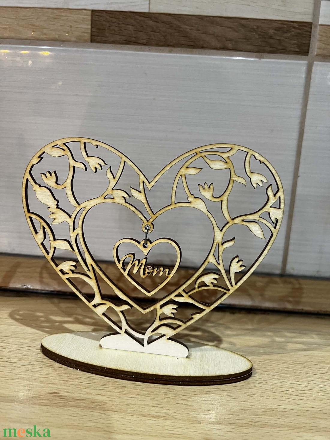 Gravírozható fa szív virágmintával - otthon & életmód - dekoráció - dísztárgy - Meska.hu