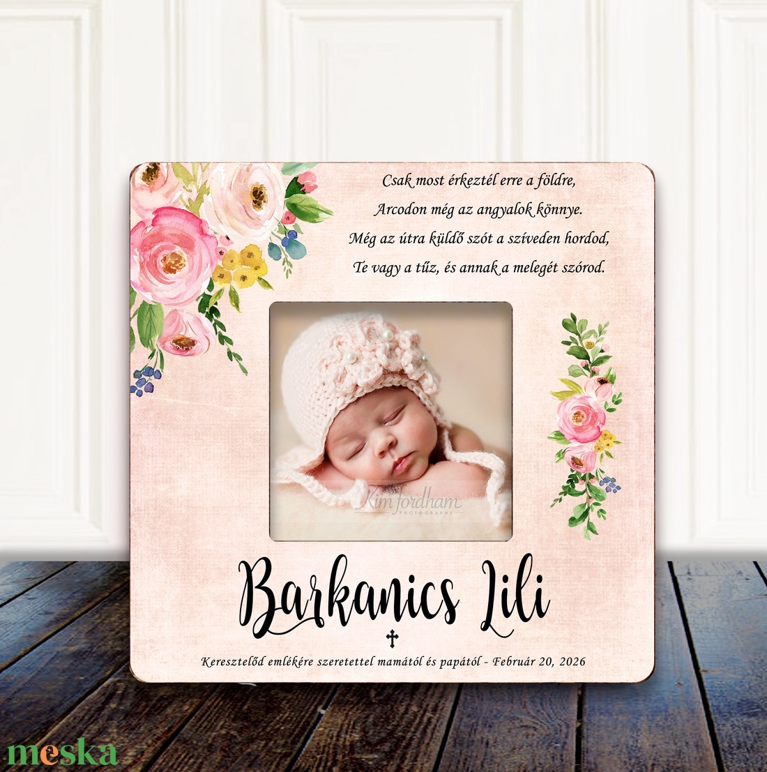 Virágos fényképkeret idézettel keresztelőre � finom, elegáns babaszoba dekoráció, vadvirágos design, keresztelő ajándék - baba - mama - keresztelő kellékek - keresztelőajándékok - Meska.hu