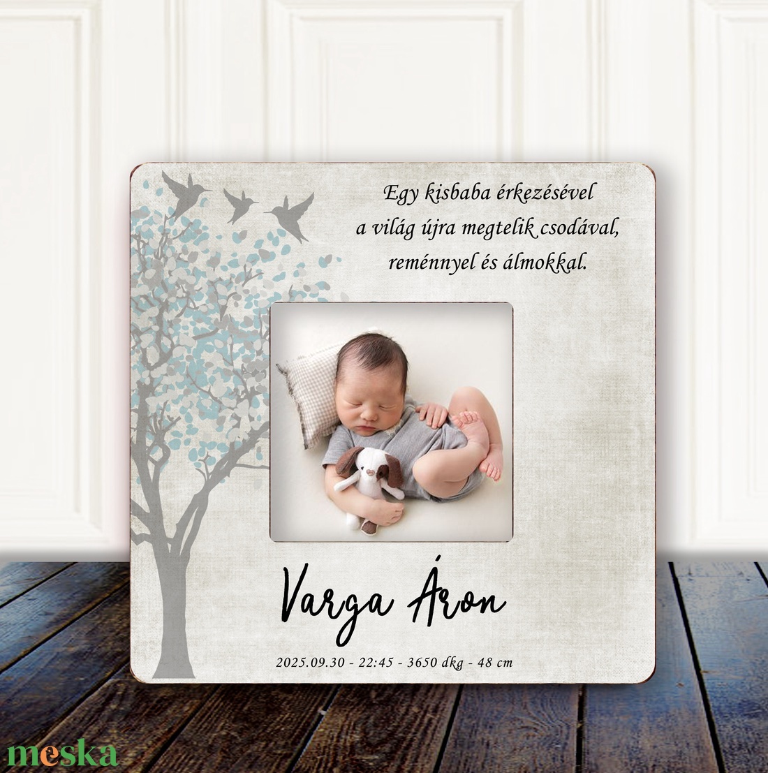 Babaköszöntő fotókeret születési adatokkal, Újszülött első fotó, Elegáns Babaszoba dekoráció - baba - mama - babaszoba dekoráció - babanév dekoráció - Meska.hu