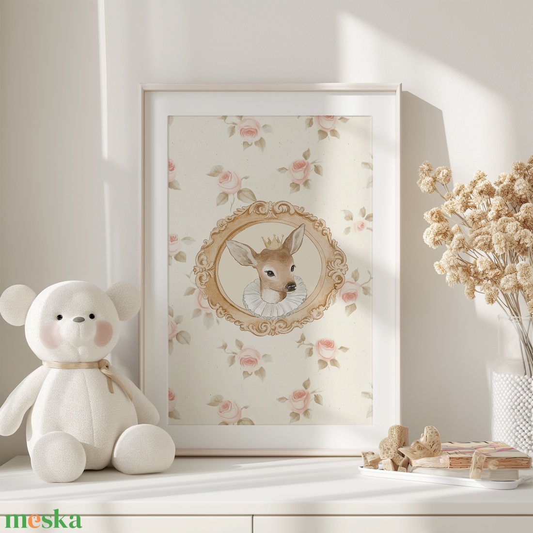 Névreszóló őzikés kollekció, cottagecore stílusú elegáns gyerekszoba falikép szett - otthon & életmód - dekoráció - kép & falikép - több részes kép - Meska.hu