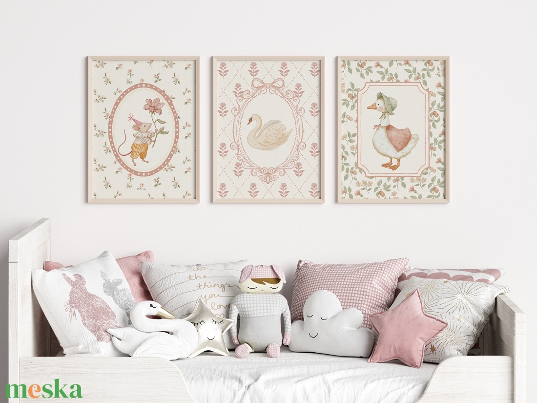 Vintage stílusú gyerekszoba falikép szett � pasztell erdei állatok, romantikus babaszoba dekoráció, mesebeli nursery pri - otthon & életmód - dekoráció - kép & falikép - poszter - Meska.hu