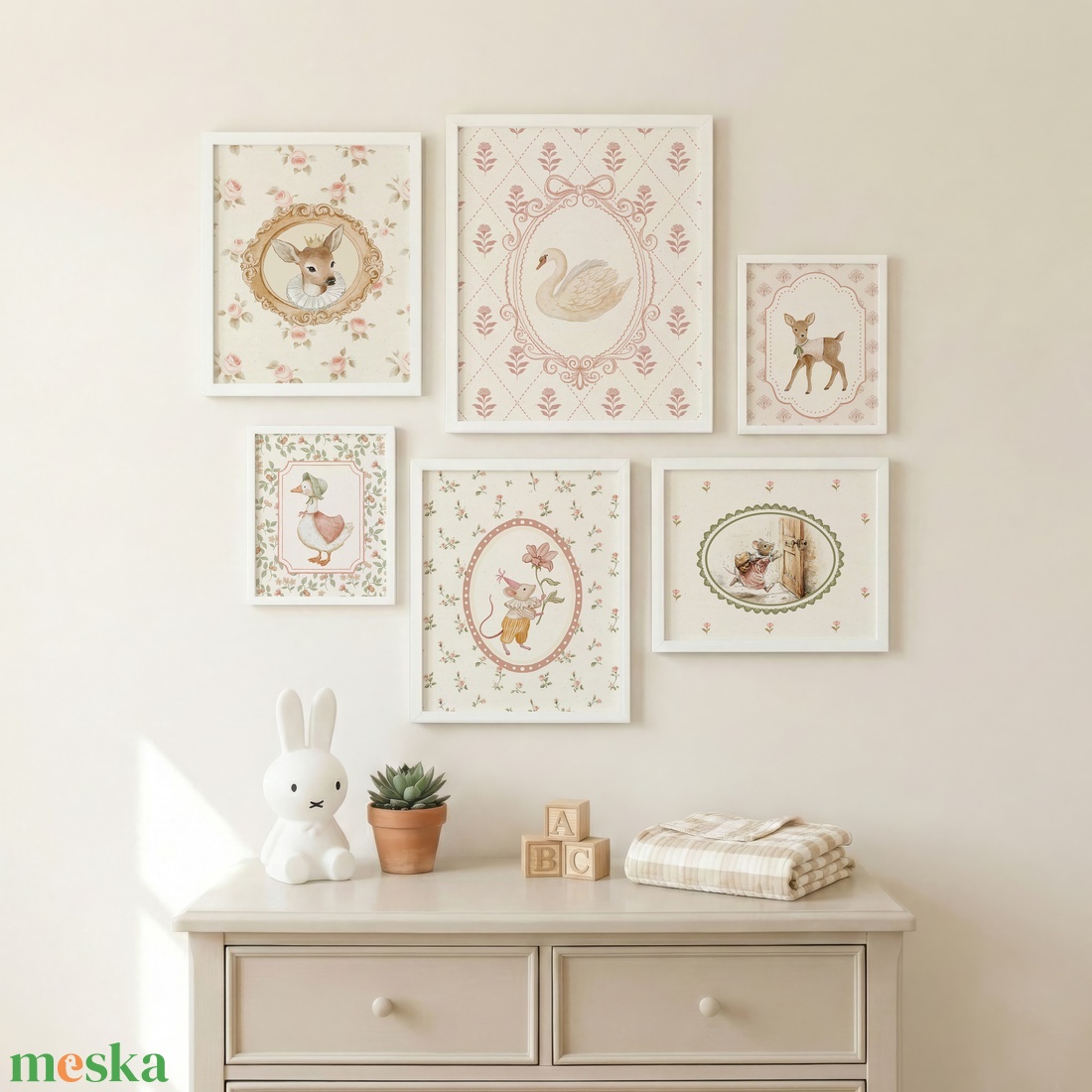 Vintage stílusú gyerekszoba falikép szett � pasztell erdei állatok, romantikus babaszoba dekoráció, mesebeli nursery pri - otthon & életmód - dekoráció - kép & falikép - poszter - Meska.hu
