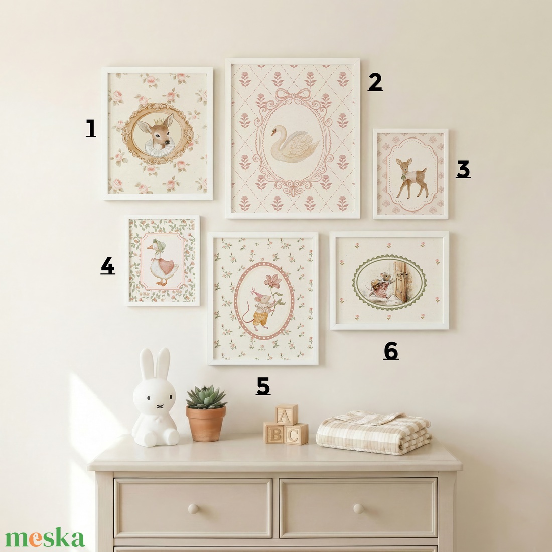 Vintage stílusú gyerekszoba falikép szett � pasztell erdei állatok, romantikus babaszoba dekoráció, mesebeli nursery pri - otthon & életmód - dekoráció - kép & falikép - poszter - Meska.hu