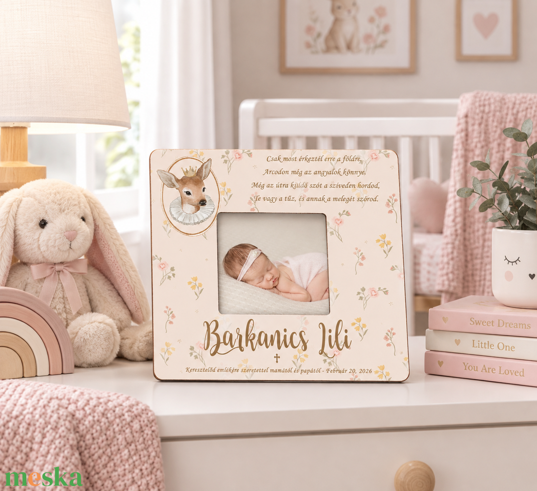 Keresztelő ajándék kislánynak � finom, elegáns babaszoba dekoráció, őzikés, vadvirágos keresztelő ajándék - baba - mama - keresztelő kellékek - keresztelőajándékok - Meska.hu
