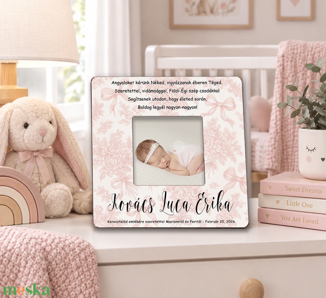 Keresztelő ajándék kislánynak - Személyre szóló fényképkeret kislánynak - Keresztelőre névre szóló képkeret - baba - mama - keresztelő kellékek - keresztelőajándékok - Meska.hu