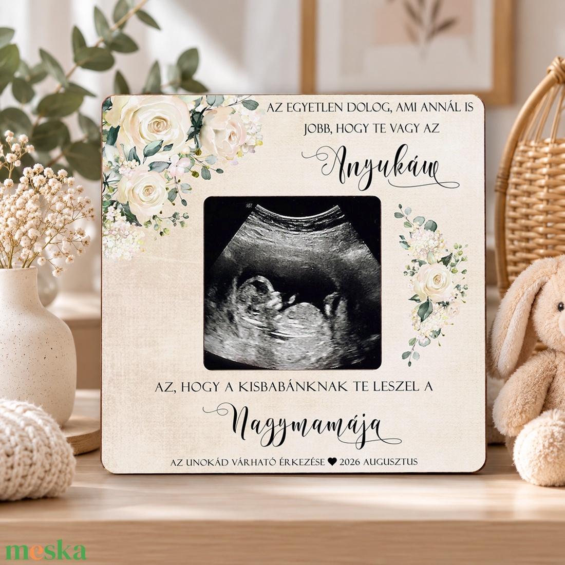 Bababejelentő - Ultrahangos képkeret - Testvérnek ajándék -  Nagynéni leszel - ajándék nagyszülőknek ajándék dédszülőnek - baba - mama - babaemlékek - bababejelentők - Meska.hu