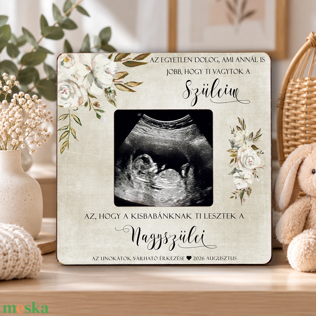 Bababejelentő - Ultrahangos képkeret - Testvérnek ajándék -  Nagynéni leszel - ajándék nagyszülőknek ajándék dédszülőnek - baba - mama - babaemlékek - bababejelentők - Meska.hu