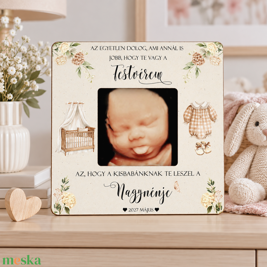 Bababejelentő - Ultrahangos képkeret - Testvérnek ajándék -  Nagynéni leszel - ajándék nagyszülőknek ajándék dédszülőnek - baba - mama - babaemlékek - bababejelentők - Meska.hu