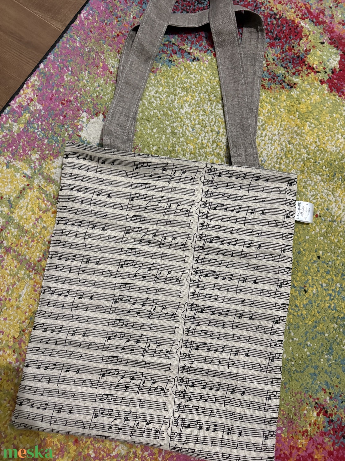 Kézzel készült, kifordítható zenei mintás vászontáska � LujziLand  - táska & tok - bevásárlás & shopper táska - shopper, textiltáska, szatyor - Meska.hu