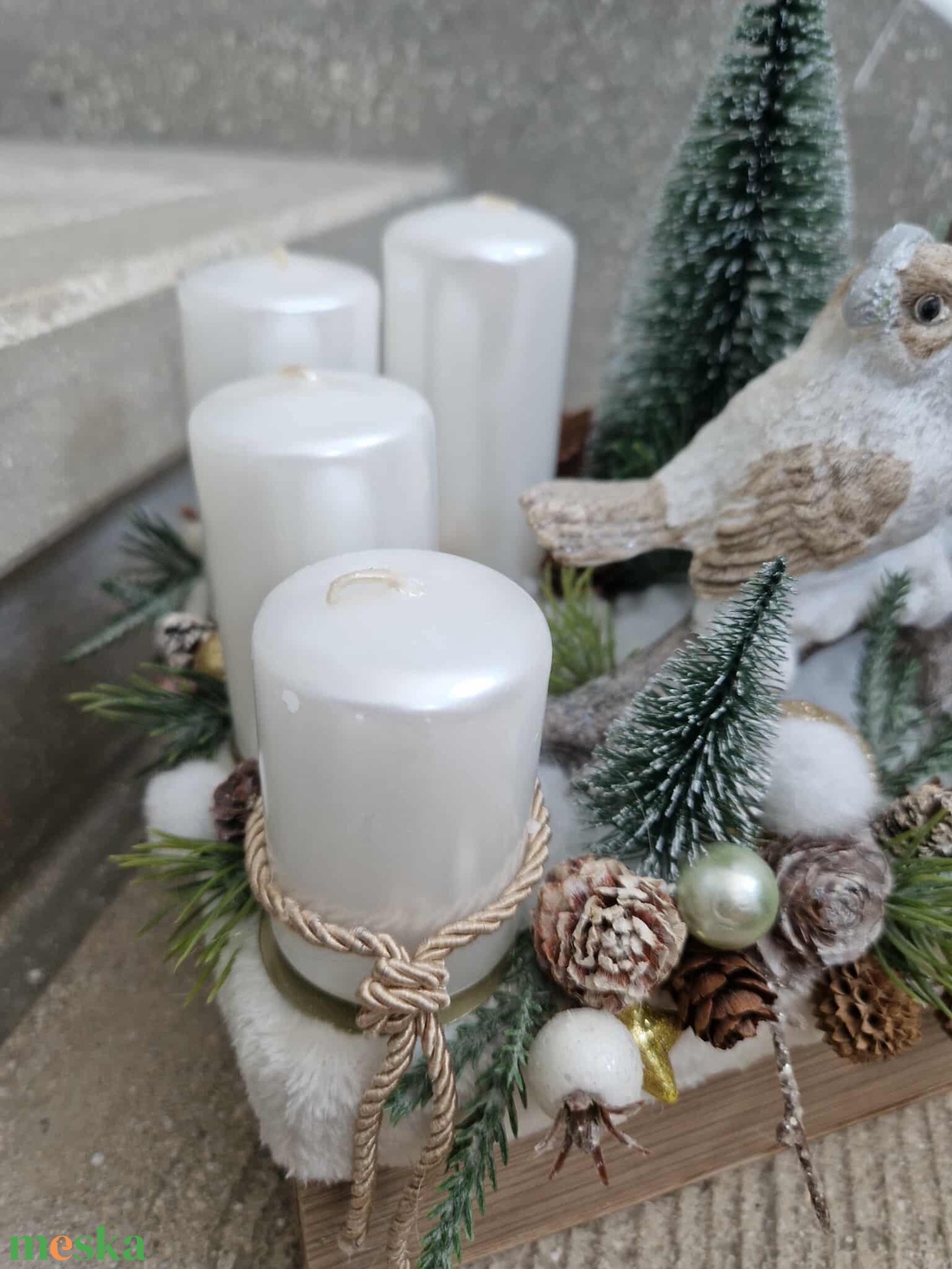 Adventi Asztaldísz fa ládában - Madárkák - karácsony - adventi díszek - adventi koszorú - Meska.hu
