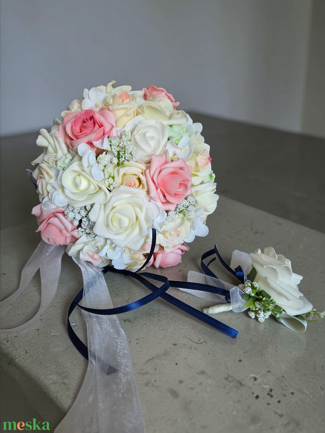Romantikus menyasszonyi csokor polifoam rózsákból � vőlegény kitűzővel � több színben rendelhető - esküvő - menyasszonyi- és dobócsokor - Meska.hu