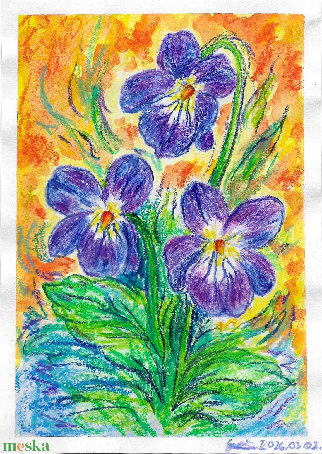 Tavaszi ibolyák � eredeti vegyes technikájú festmény - művészet - festmény - festmény vegyes technika - Meska.hu