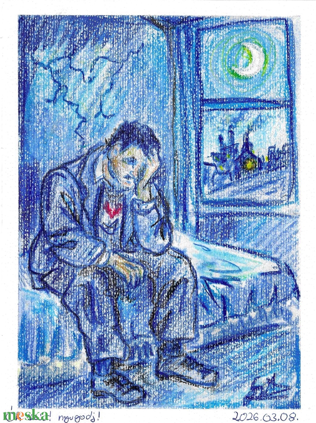 Ó szív! nyugodj! � melankolikus hangulatú pasztell rajz - művészet - festmény - pasztell - Meska.hu