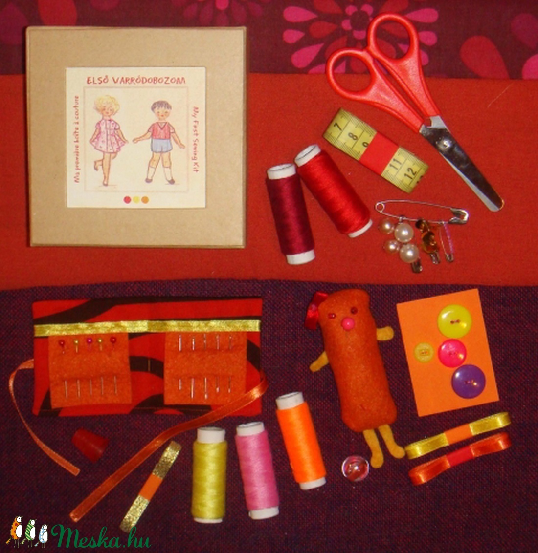 Első varródobozom - Piros-Narancs-Rózsaszín -  - Meska.hu