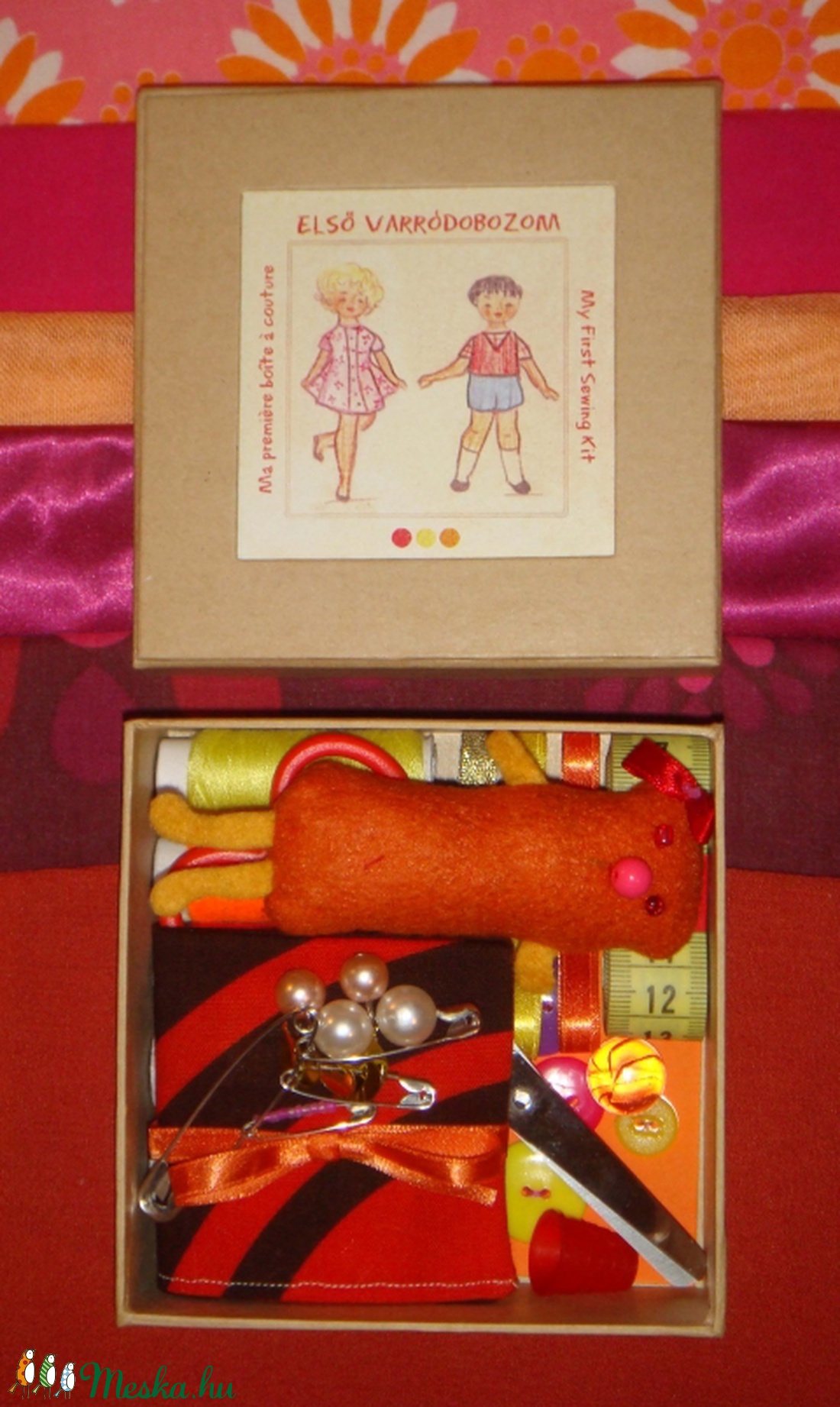 Első varródobozom - Piros-Narancs-Rózsaszín -  - Meska.hu