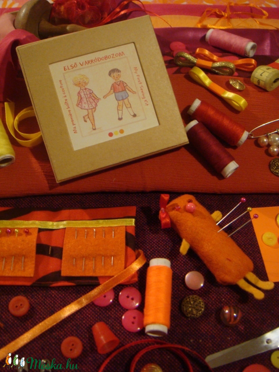 Első varródobozom - Piros-Narancs-Rózsaszín -  - Meska.hu