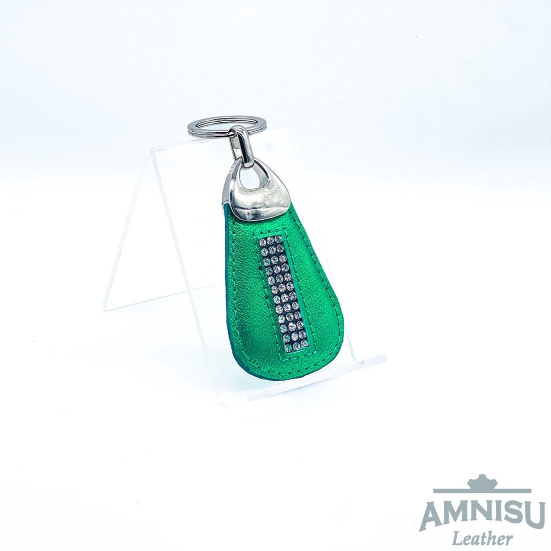 Fényes zöld csepp alakú swarovski köves bőr kulcstartó H7009 - táska & tok - kulcstartó & táskadísz - kulcstartó - Meska.hu