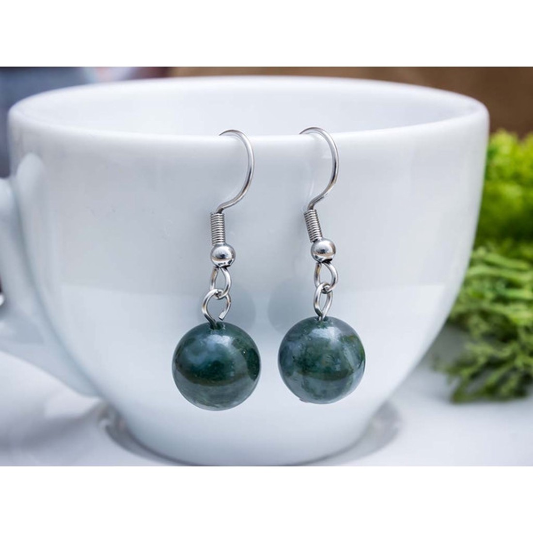 Mohaachát lógós fülbevaló 8mm - ékszer - fülbevaló - lógó fülbevaló - Meska.hu