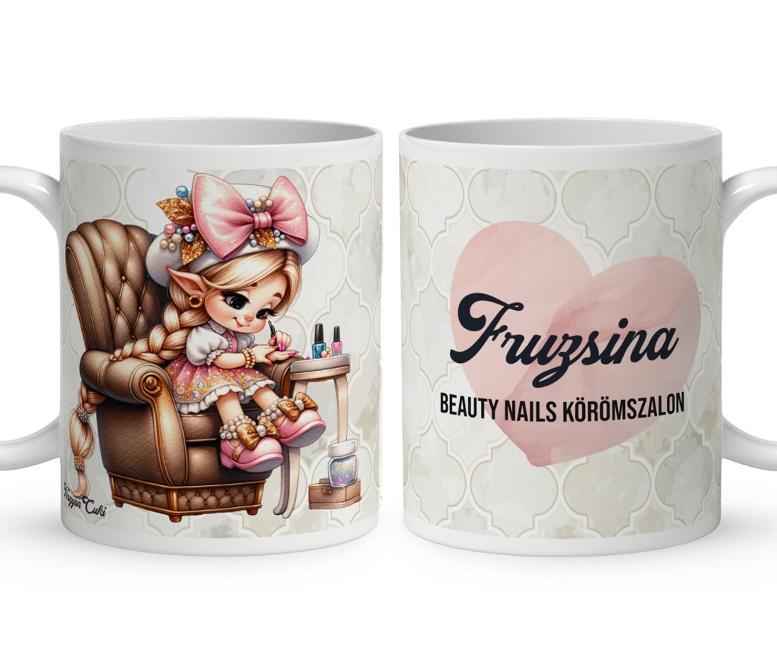 Névvel kérhető - Aranyos Körmös manólány mintás bögre - otthon & életmód - konyhafelszerelés, tálalás - tálalás - bögre & csésze - Meska.hu