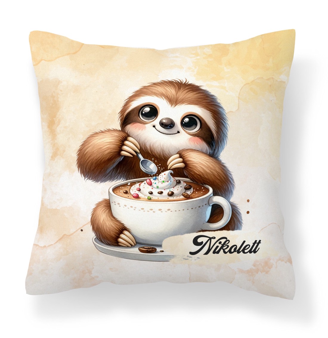 Névvel kérhető - Kávés lajhár egy kis nasival mintás párna - otthon & életmód - lakástextil - párna & párnahuzat - díszpárna (belsővel együtt) - Meska.hu