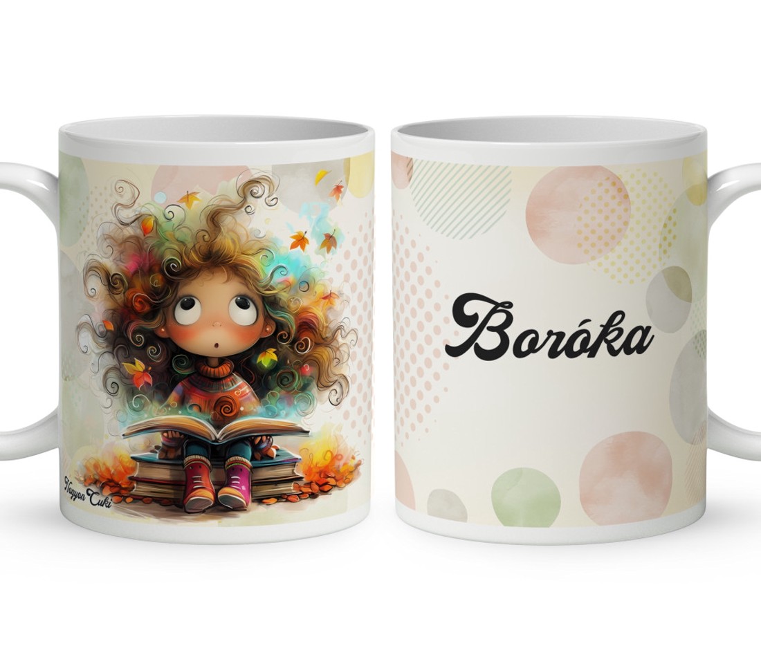 Névvel kérhető - Álmodó őszi Könyvmoly lány mintás bögre - otthon & életmód - konyhafelszerelés, tálalás - tálalás - bögre & csésze - Meska.hu