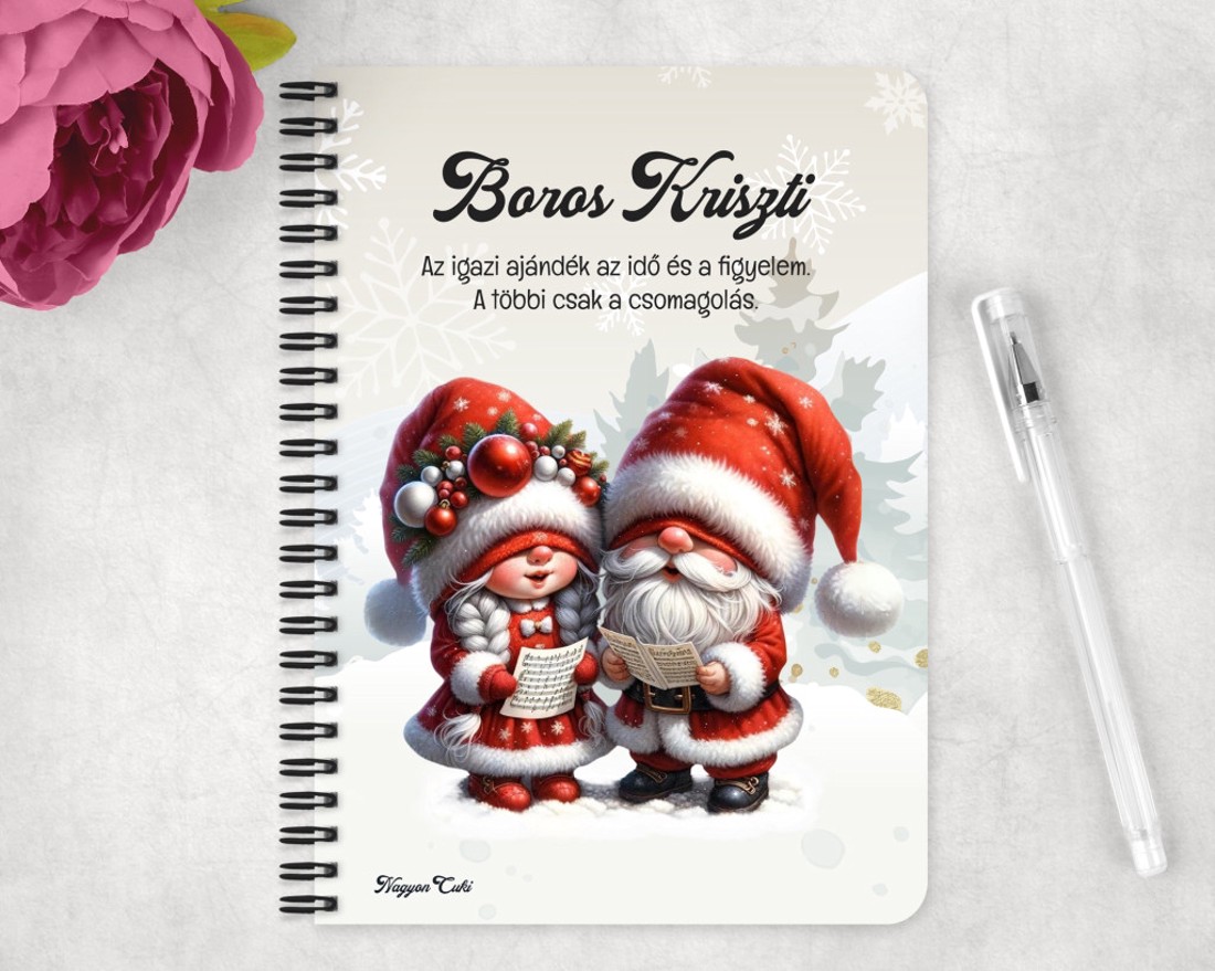 Személyre szabható - Éneklő karácsonyi manók mintás A5-ös füzet - otthon & életmód - papír, írószer - jegyzetfüzet & napló - Meska.hu