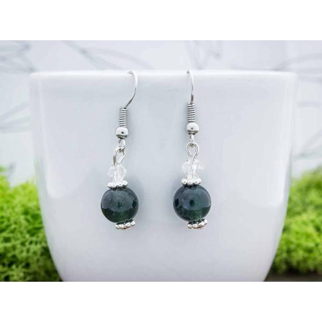 Vonzó moha achát lógós ásvány fülbevaló - ékszer - fülbevaló - lógó fülbevaló - Meska.hu