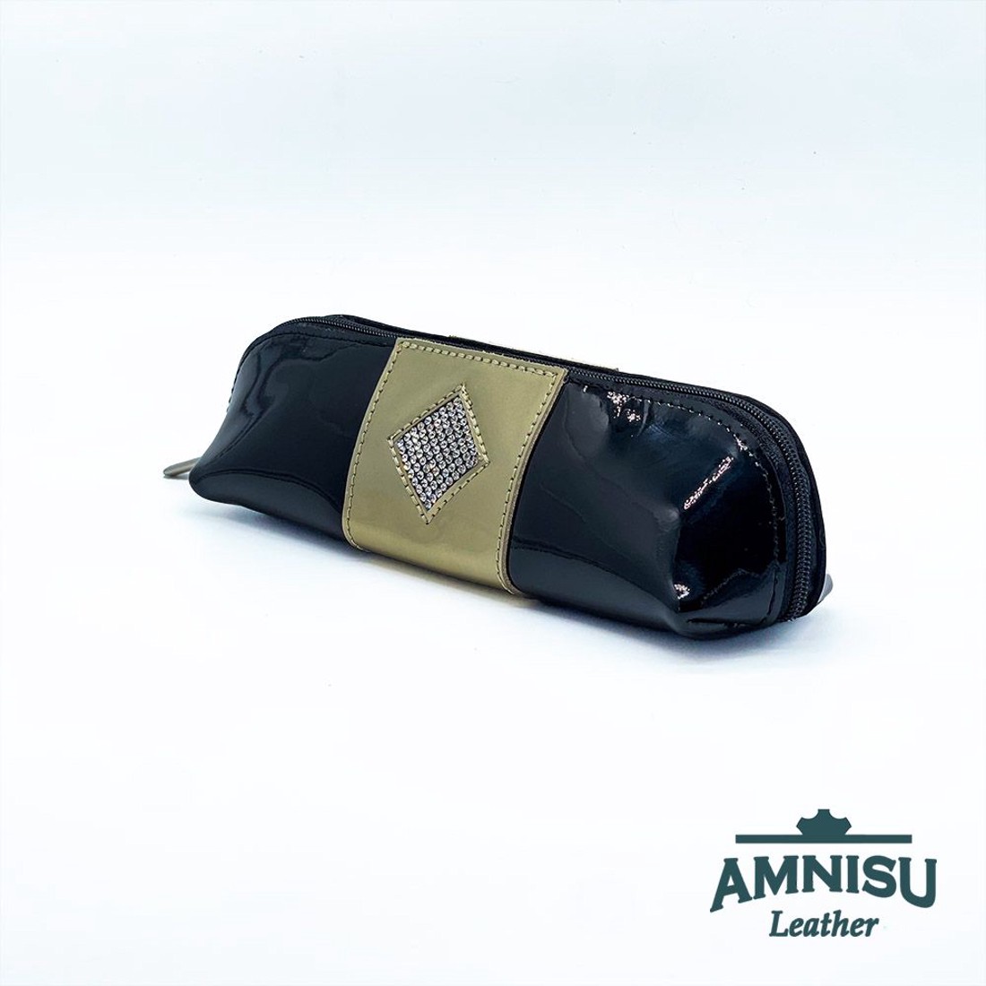 Fekete lakk - arany lakk rombusz swarovski köves bőr neszeszer / tolltartó L8002-2008 - táska & tok - neszesszer - Meska.hu