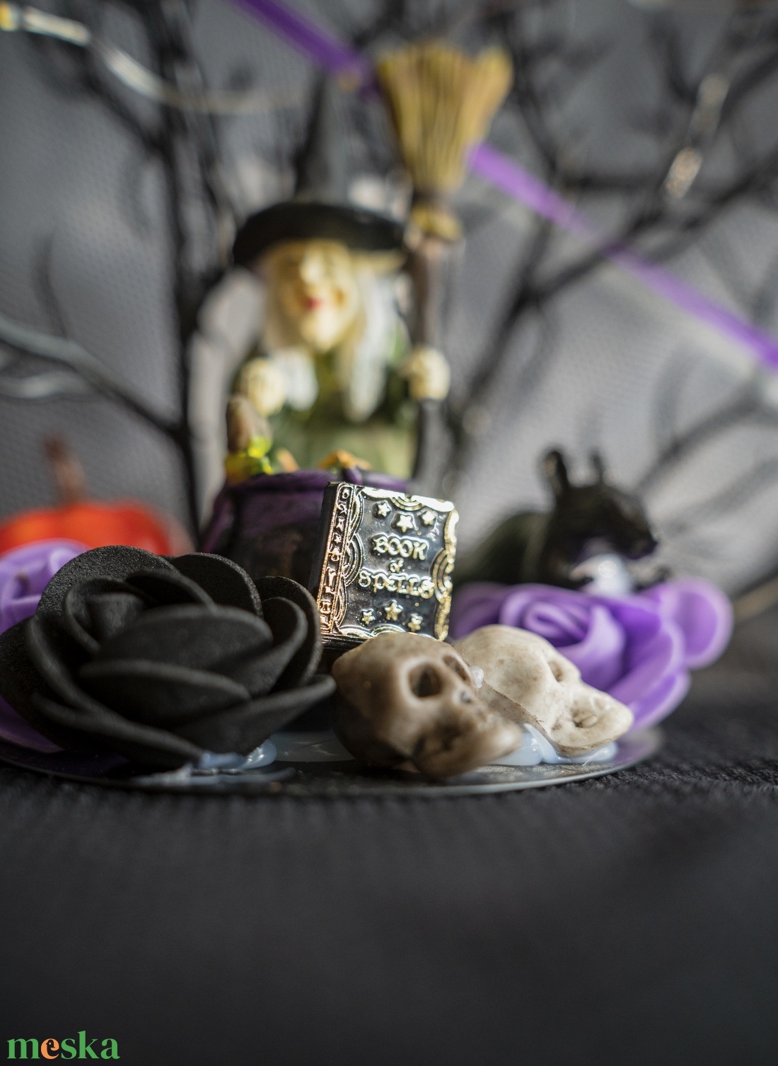 Lila-fekete halloween asztaldísz  - otthon & életmód - dekoráció - halloween - halloweeni asztaldísz - Meska.hu