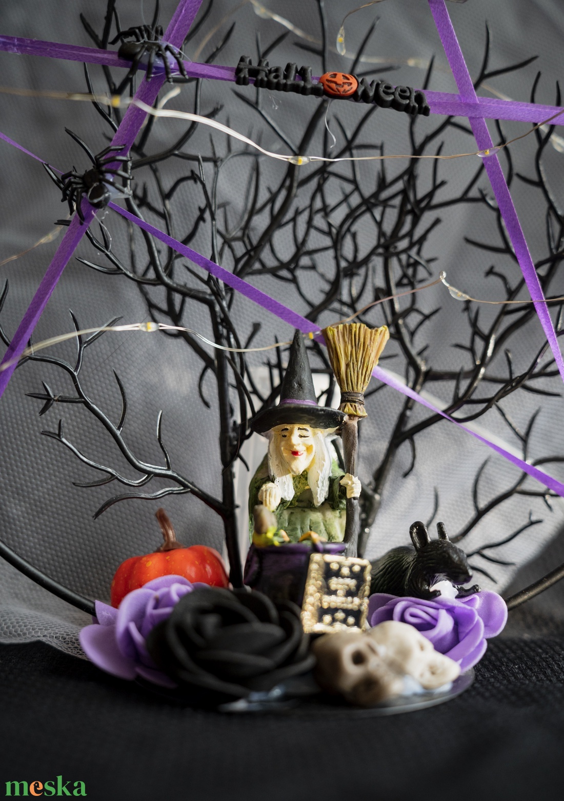 Lila-fekete halloween asztaldísz  - otthon & életmód - dekoráció - halloween - halloweeni asztaldísz - Meska.hu
