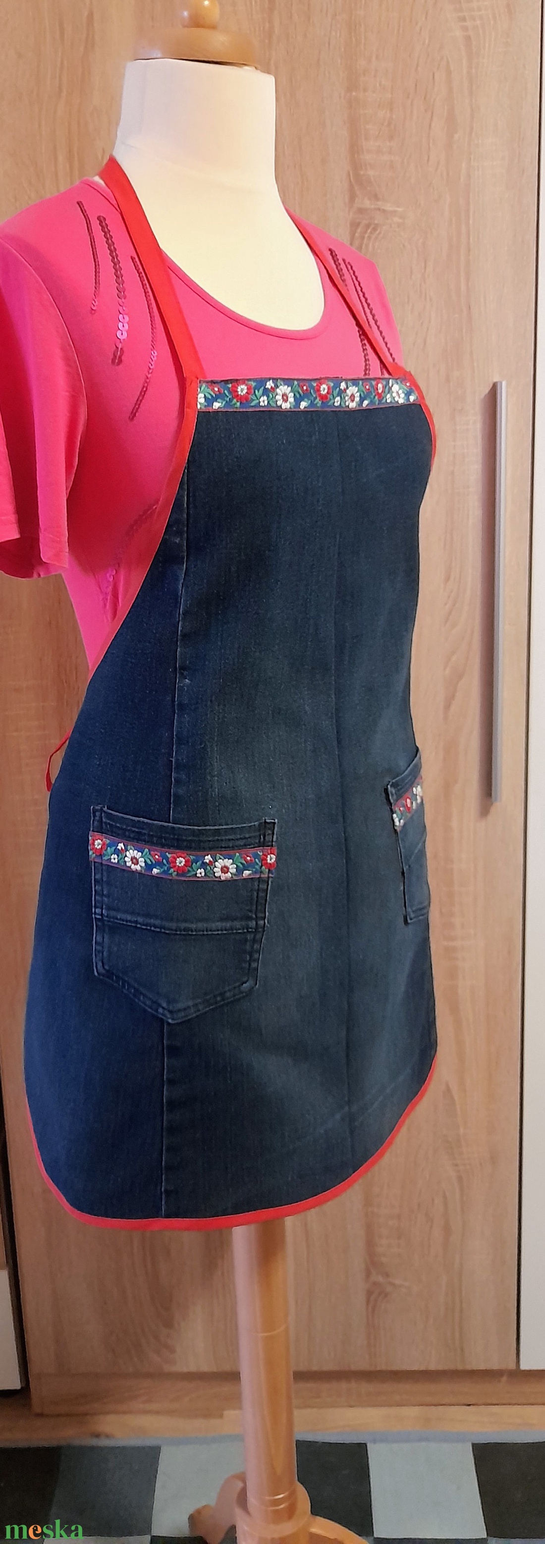 Női sötétkék farmer kötény  - otthon & életmód - konyhafelszerelés, tálalás - konyhai textil - kötény - Meska.hu