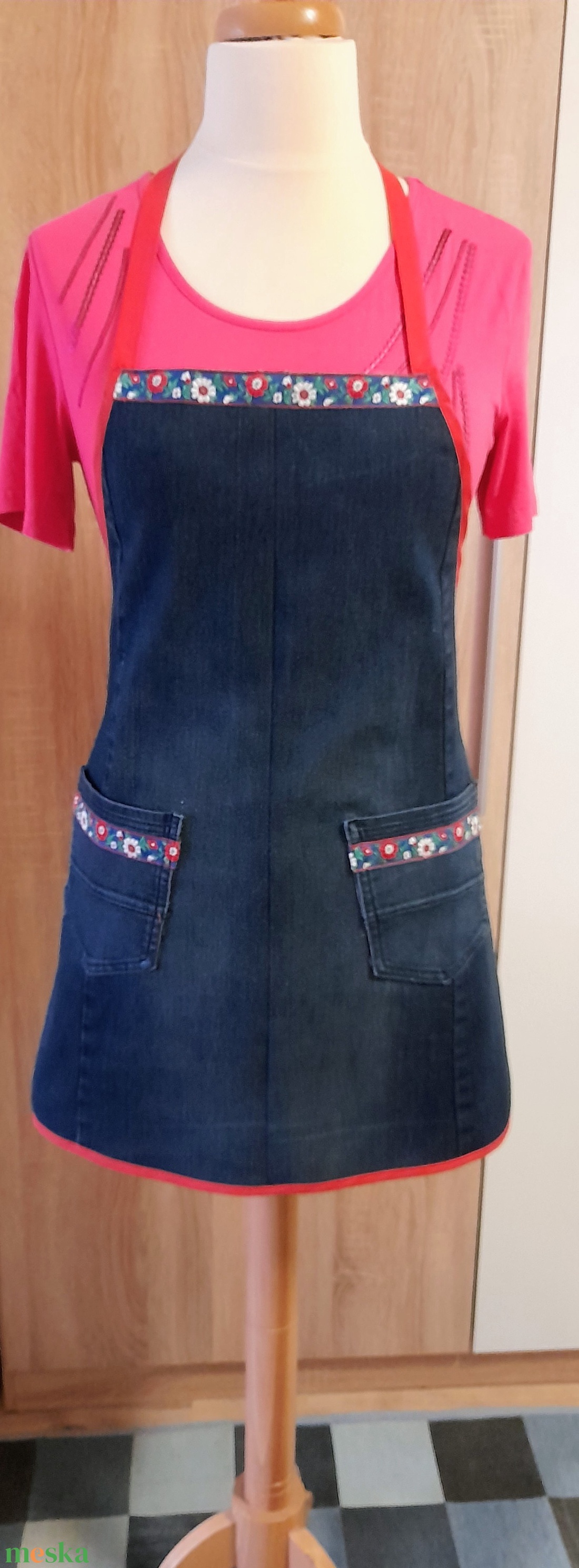 Női sötétkék farmer kötény  - otthon & életmód - konyhafelszerelés, tálalás - konyhai textil - kötény - Meska.hu