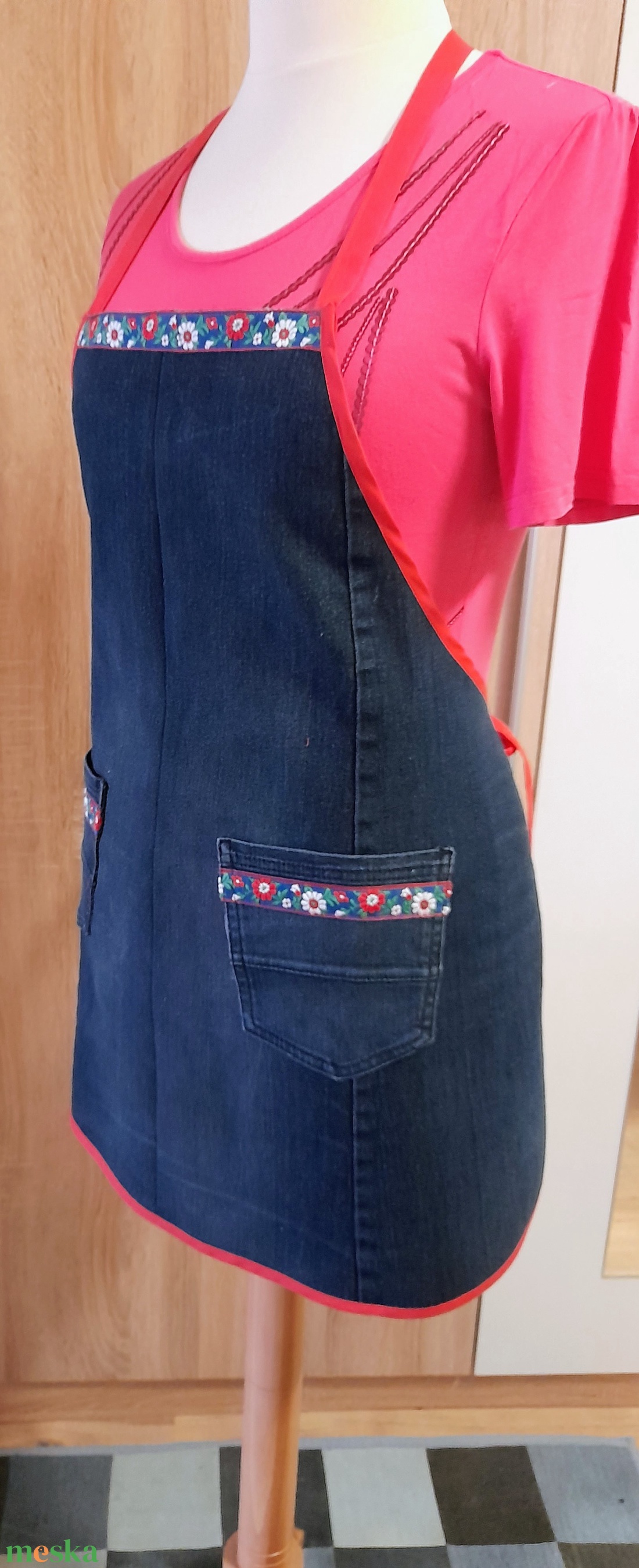 Női sötétkék farmer kötény  - otthon & életmód - konyhafelszerelés, tálalás - konyhai textil - kötény - Meska.hu