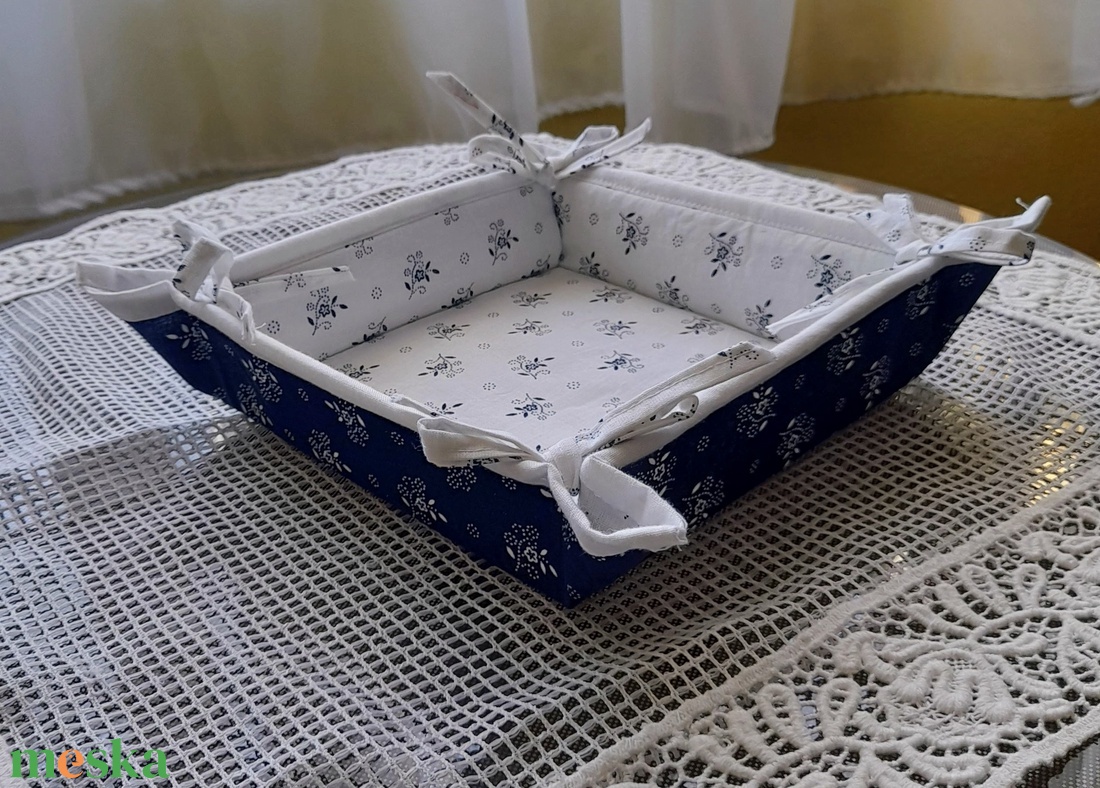 Kékfestő mintás textil kosár - otthon & életmód - tárolás & rendszerezés - tárolókosár - Meska.hu